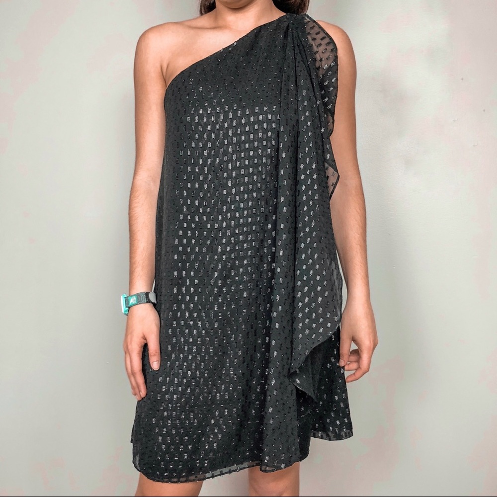 Halston Heritage black silk one shoulder Dress